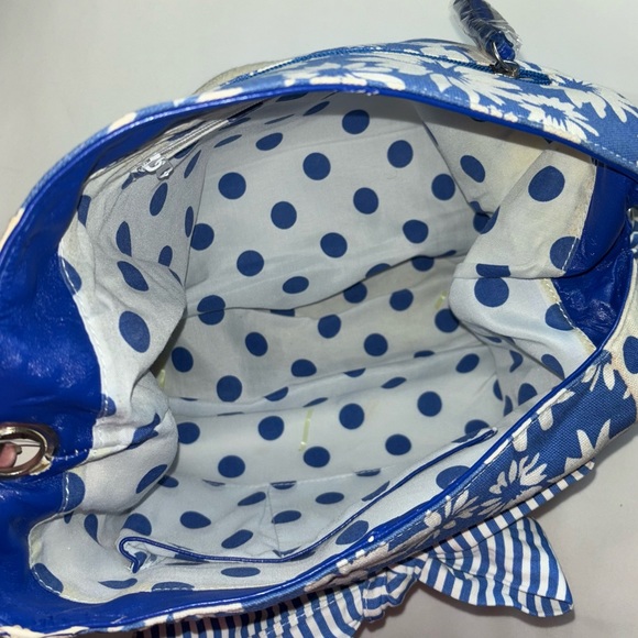 Ciro Citterio Canvas Tote Bag Blue/White w 22" Rope Handle Bows Sides and Front - Picture 3 of 12